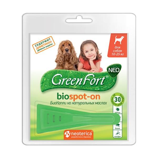 БиоКапли репеллентные для собак 10-25кг Green Fort neo 1,5мл