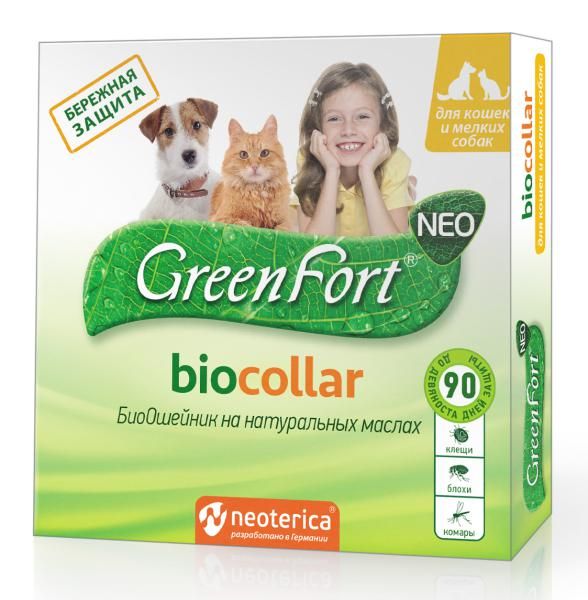 БиоОшейник репеллентный для кошек и мелких собак Green Fort neo 40 см зеленый