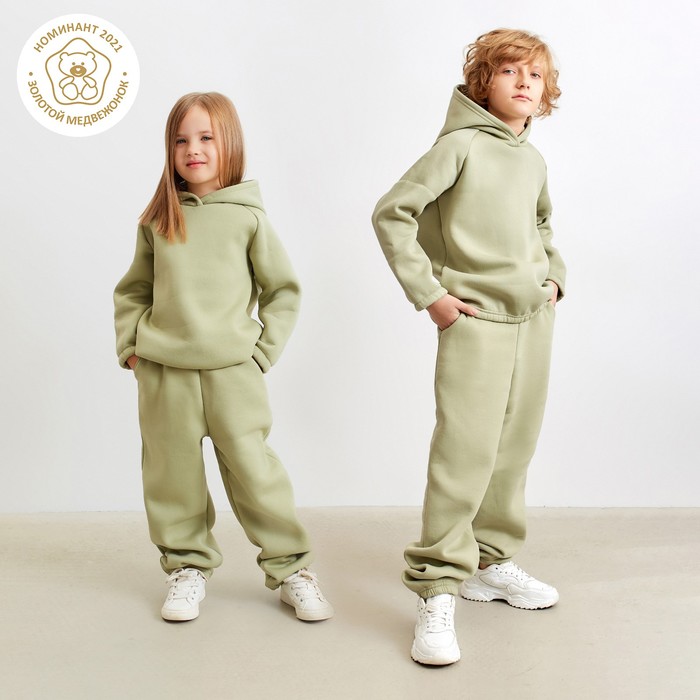Брюки детские с начёсом MINAKU: Basic Line KIDS, оливковые, рост 158 см