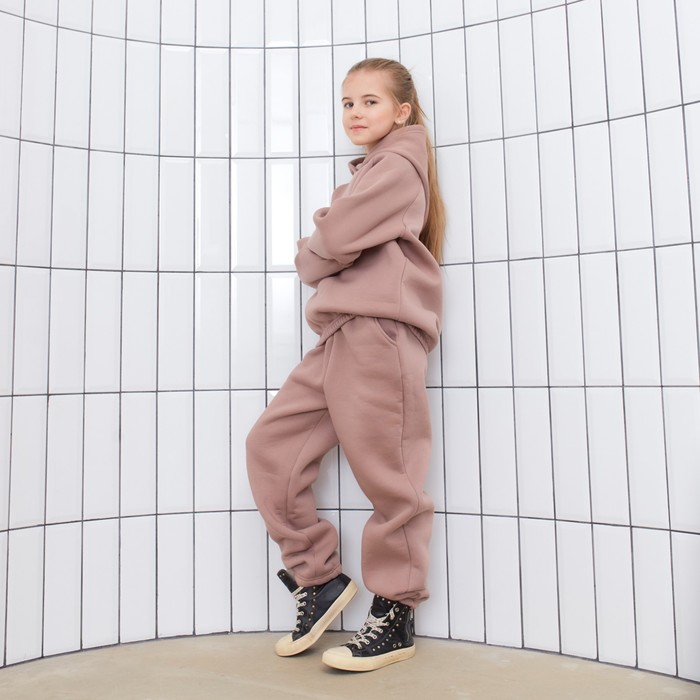 Брюки для девочки MINAKU: Basic Line KIDS, тёмно-бежевые, рост 134-140 см