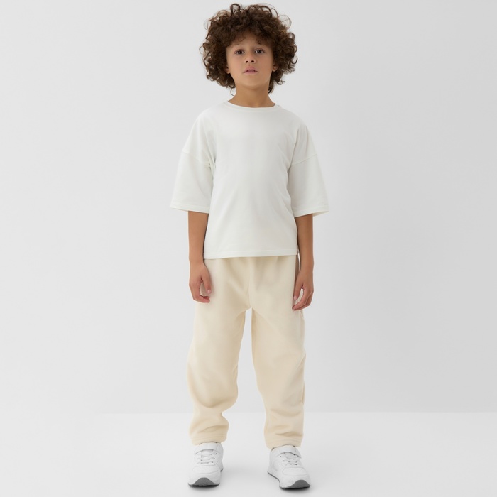Брюки флисовые детские MINAKU: Fleece Soft, бежевые, рост 116 см