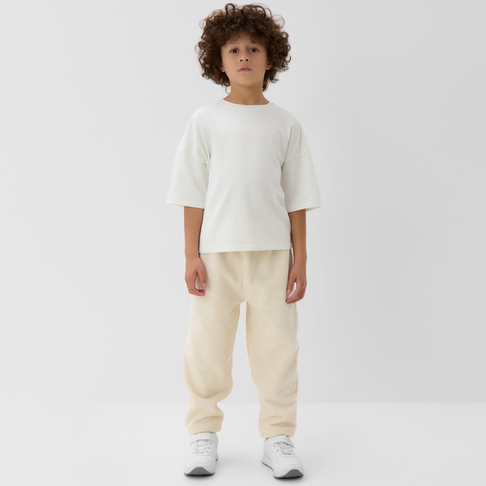 Брюки флисовые детские MINAKU: Fleece Soft, бежевые, рост 134 см
