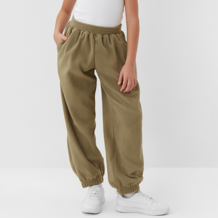 Брюки флисовые для девочки MINAKU: Fleece Soft, светло-зелёные, рост 164 см
