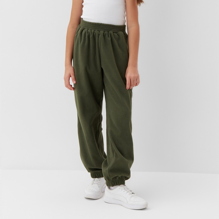 Брюки флисовые для девочки MINAKU: Fleece Soft, зелёные, рост 146 см