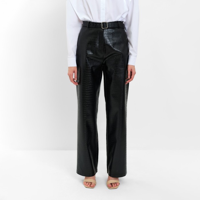 Брюки женские из экокожи прямые MINAKU: Eco leather, чёрные, размер 48
