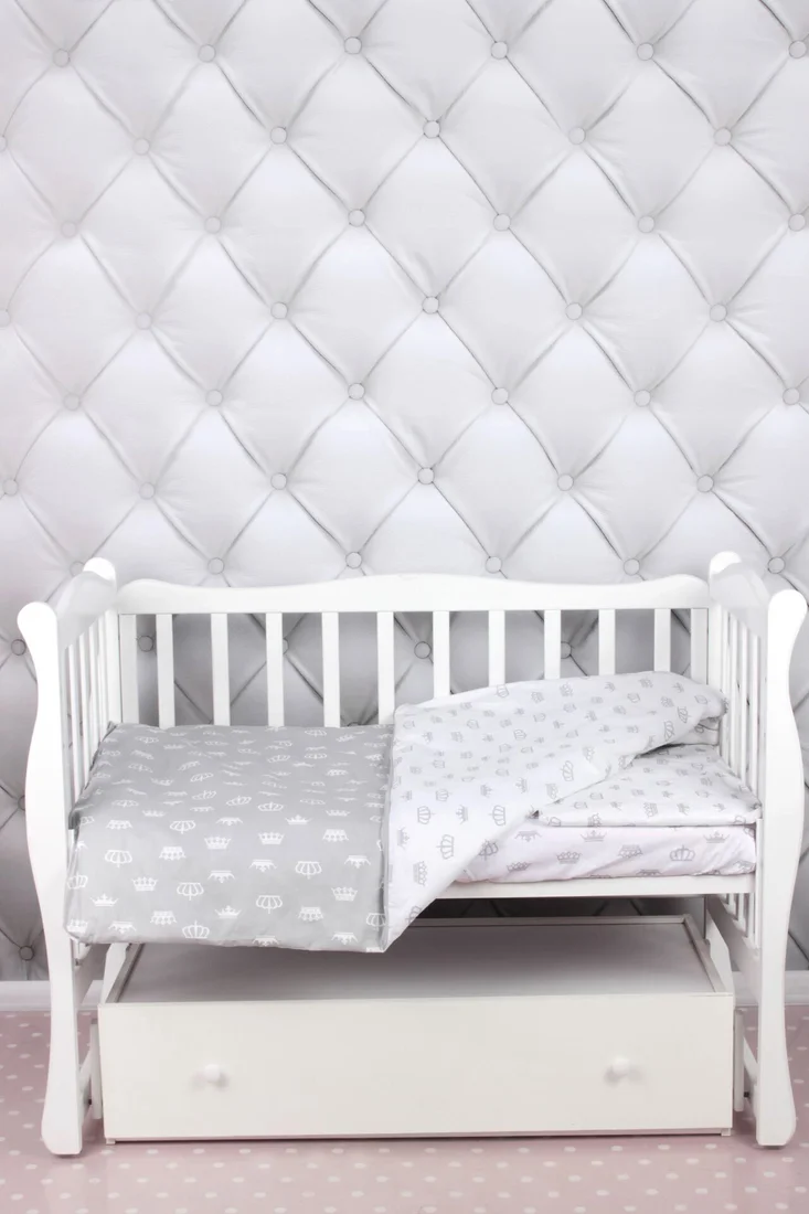 Детский комплект постельного белья Amarobaby Baby Boom КПБ-3 Короны (серый)