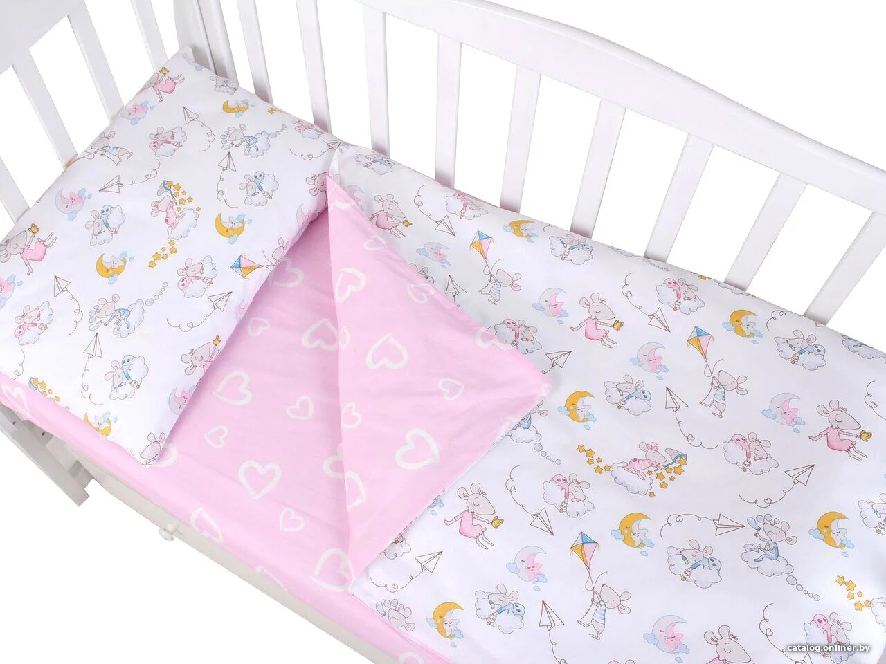 Детский комплект постельного белья Amarobaby Мышата в облаках AMARO-3003-MvO (3 предмета, розовый/белый)