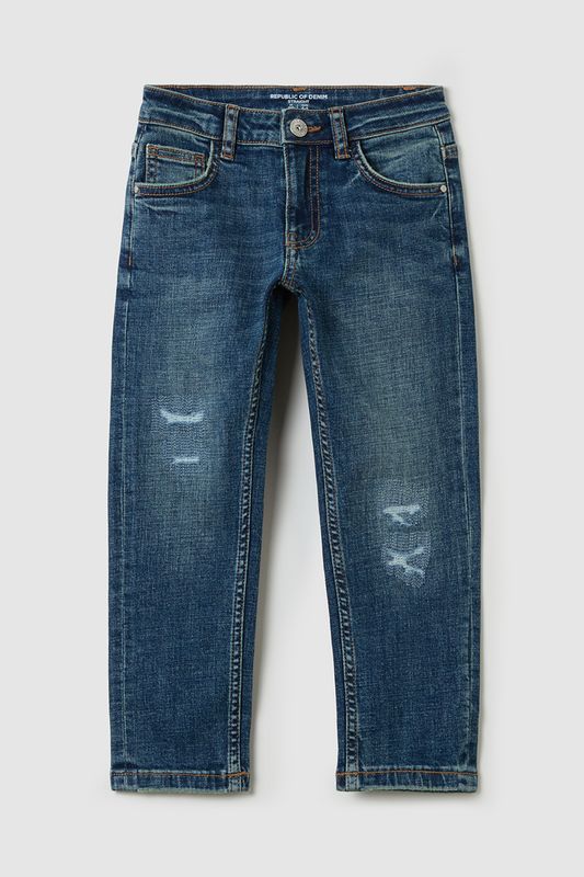 Джинсы с потертостями зауженного кроя Republic of Denim