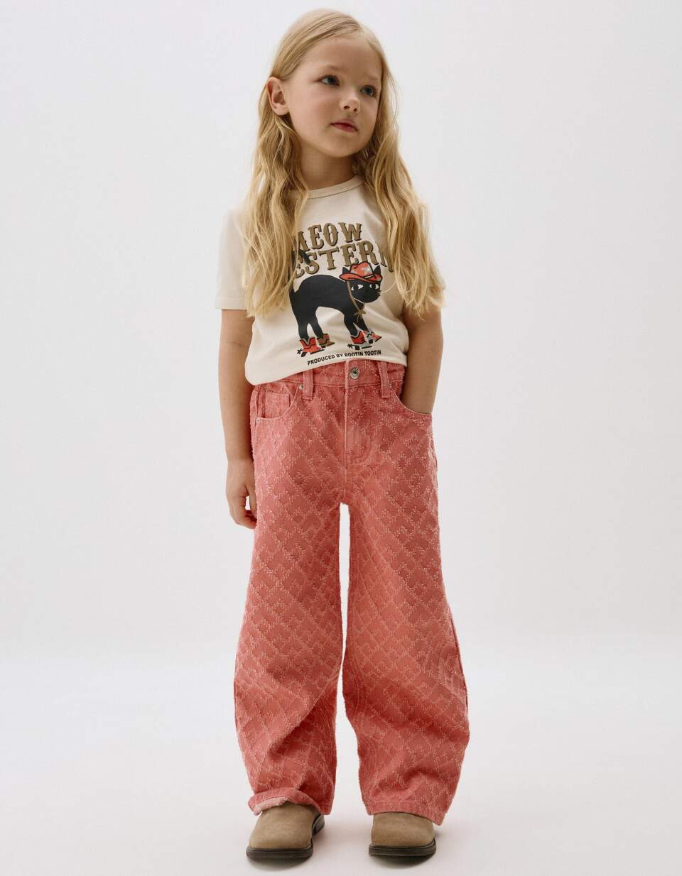 Джинсы Wide leg с фактурным узором для девочек