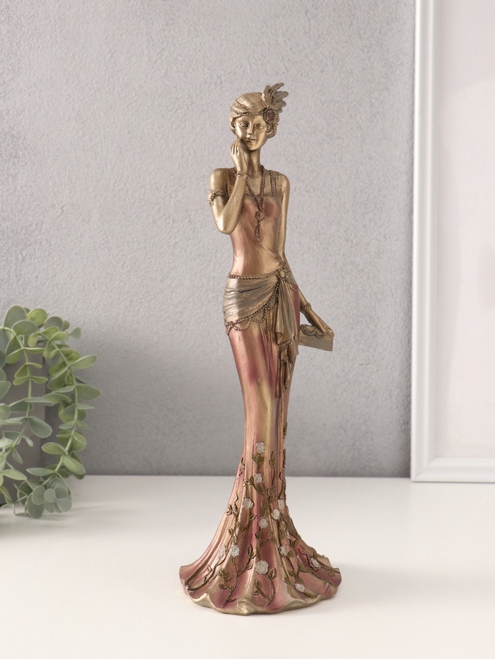 Фигурка полистоун «Агнесс в платье 20-30-х годов с розами», 11.5×10×31.5 см