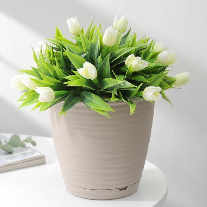 Горшок цветочный с поддоном Saffron, 1.5 л, d=14.6 см, h=13.5 см, пластиковый, бежевый