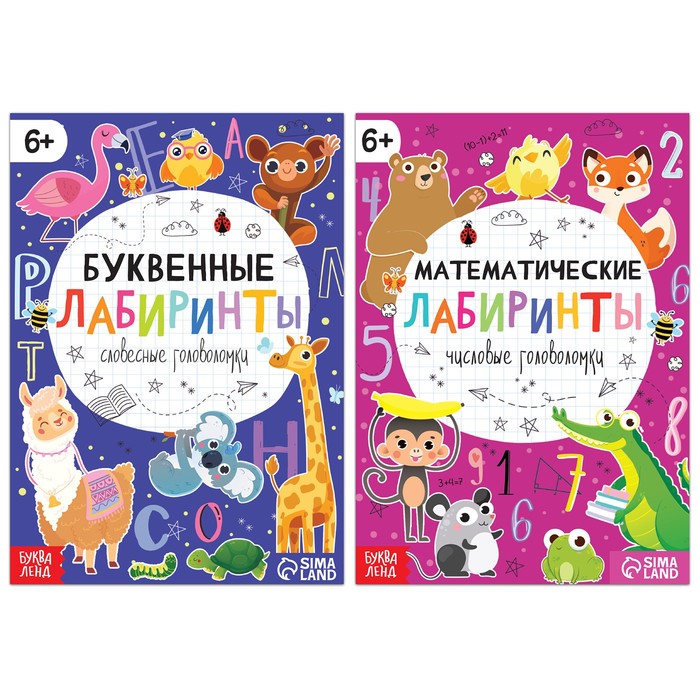Книги «Математические и буквенные лабиринты», набор 2 шт. по 20 стр., 6+