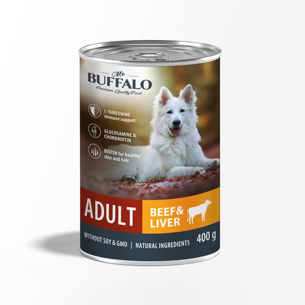 Консервы для собак говядина и печень Adult Mr.Buffalo 400г