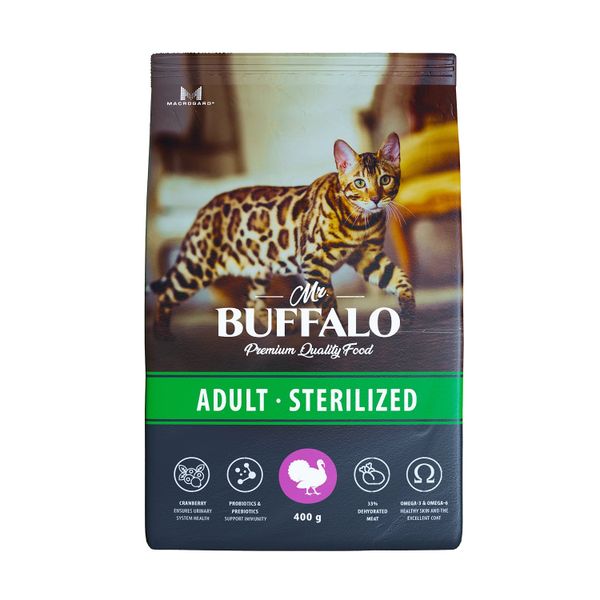 Корм сухой для кошек индейка Sterilized Mr.Buffalo 400г