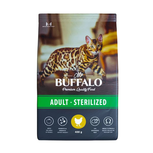 Корм сухой для кошек курица Sterilized Mr.Buffalo 400г