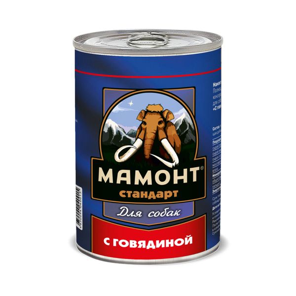 Корм влажный для собак говядина Стандарт Мамонт жестяная банка 970г