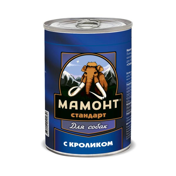 Корм влажный для собак кролик Стандарт Мамонт жестяная банка 970г