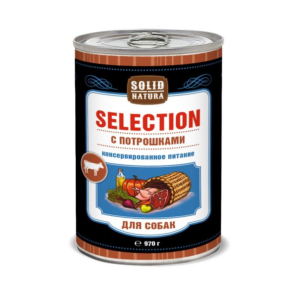 Корм влажный для собак потрошки Selection Solid Natura жестяная банка 970г