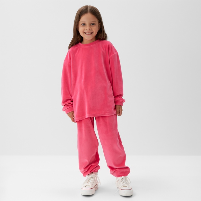 Костюм детский (свитшот, брюки) KAFTAN Plushy, размер 34 (122-128 см), фуксия