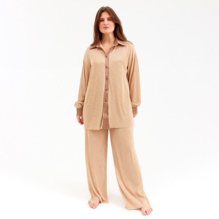 Костюм женский (рубашка, брюки) MINAKU: Casual Collection, цвет кофе, размер 48
