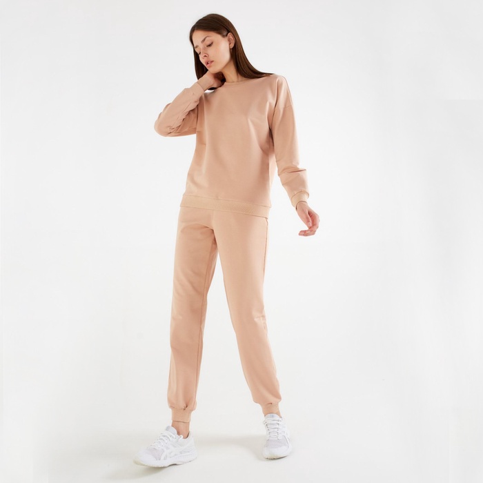 Костюм женский (свитшот, брюки) MINAKU: Casual Collection цвет бежевый, размер 46