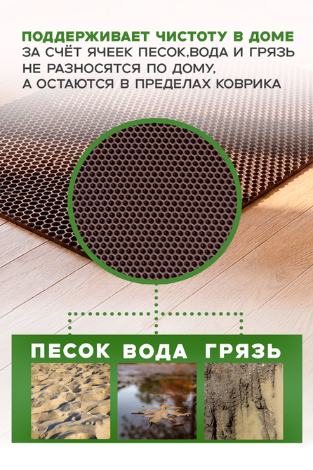Коврик ECO COVER универсальный ячеистый соты 43х62 см коричневый