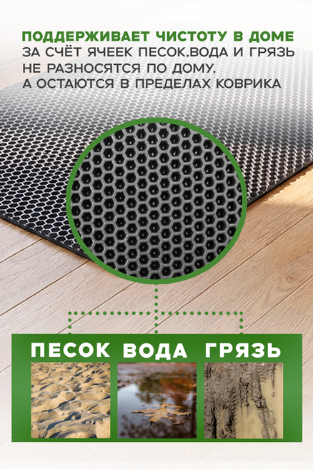Коврик ECO COVER универсальный ячеистый соты 43х62 см серый