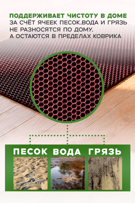 Коврик ECO COVER универсальный ячеистый соты 50х67 см бордовый