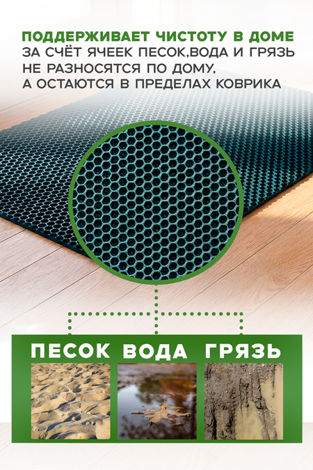 Коврик ECO COVER универсальный ячеистый соты 50х67 см темно-зеленый