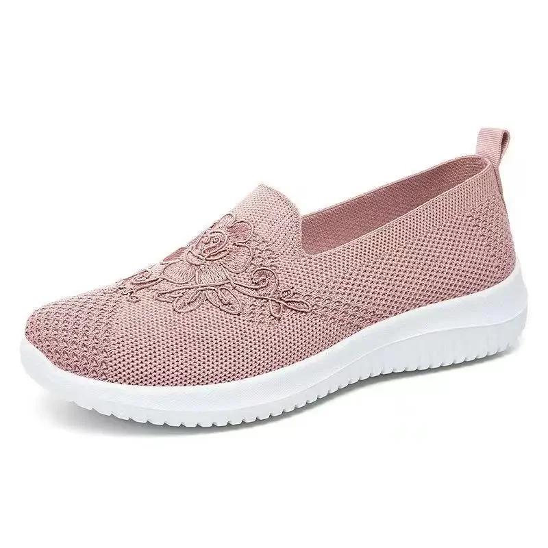 Кроссовки Comfort Mom Summer Mesh Knitting, женские дышащие кроссовки для бега, нескользящие, женские, повседневные, для офиса, для медсестер, балетки на плоской подошве 36 розовый