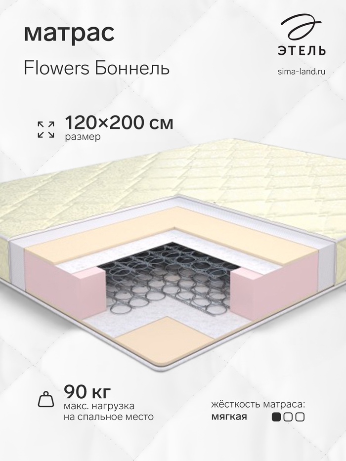 Матрас «Этель. Flowers Боннель», размер 1200×2000 мм, высота 160 мм, трикотаж