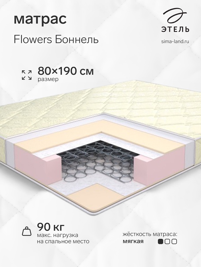 Матрас «Этель. Flowers Боннель», размер 800×1900 мм, высота 160 мм, трикотаж