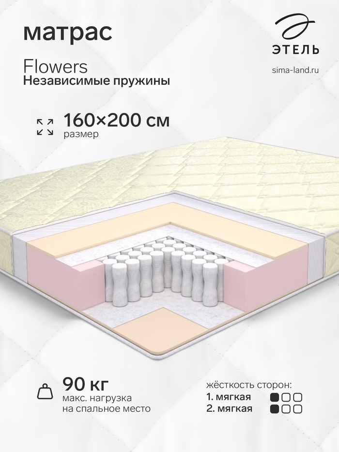 Матрас «Этель. Flowers Независимые пружины», размер 1600×2000 мм, высота 160 мм, жаккард