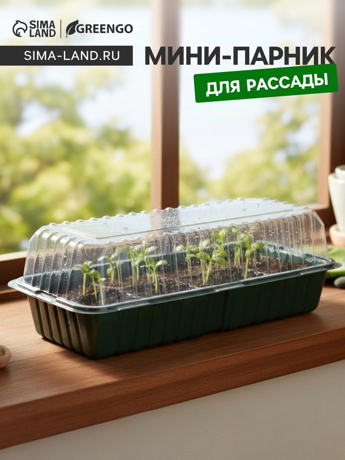 Мини - парник для рассады, 39×17.5×12 см, без вставок, тёмно-зелёный, пластик, Greengo