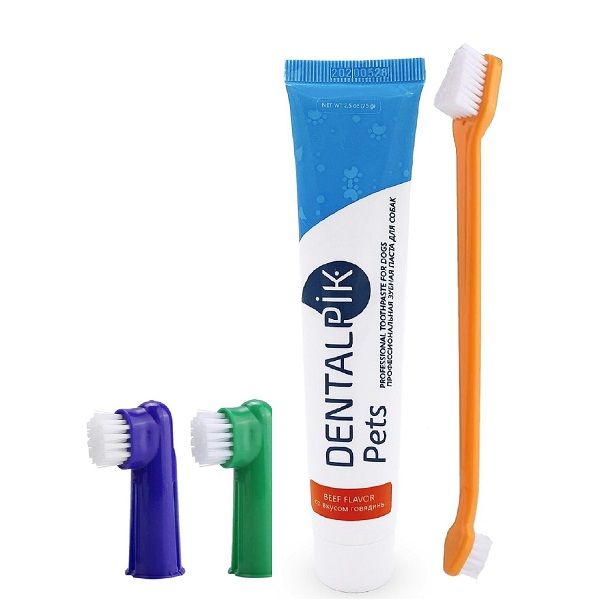Набор Dentalpik Pets: Паста зубная для собак вкус говядина+Щетка зубная 3шт