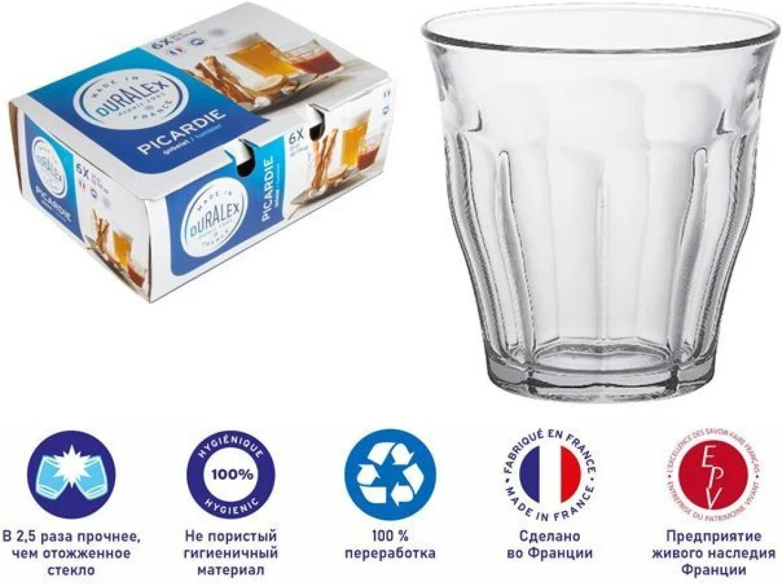 Набор стаканов для воды и напитков Duralex Picardie Clear 1028AB06C0111