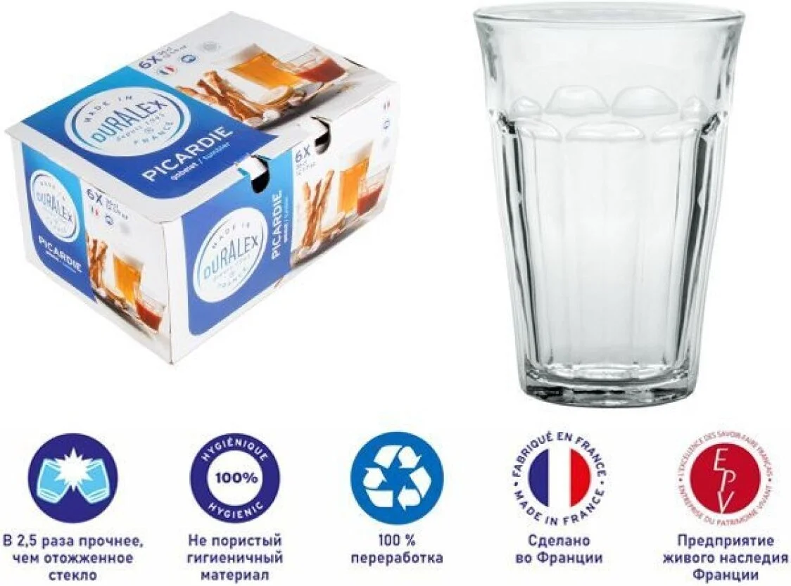 Набор стаканов для воды и напитков Duralex Picardie Clear 1029AB06D0111
