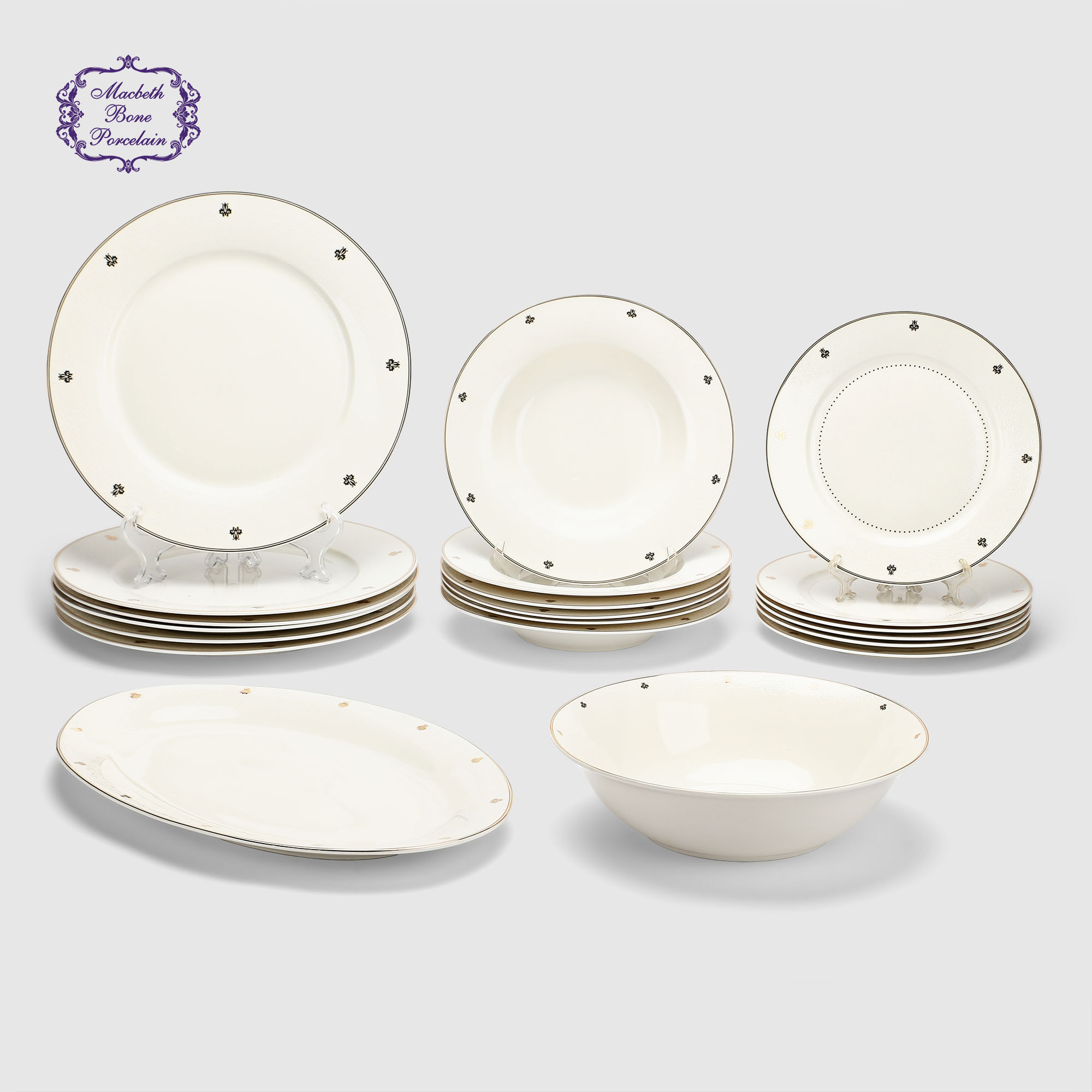 Набор столовой посуды Macbeth bone porcelain Frost 20 предметов, 6 персон
