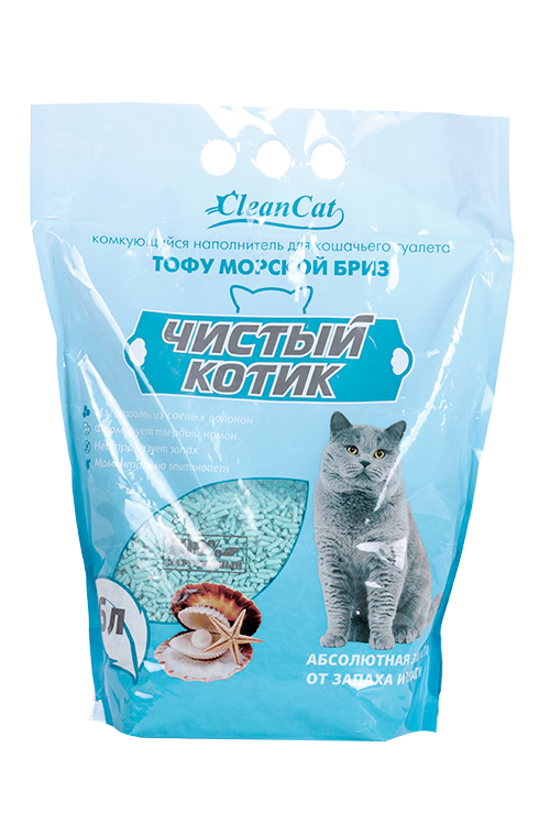 Наполнитель Чистый котик тофу морской бриз 6 л