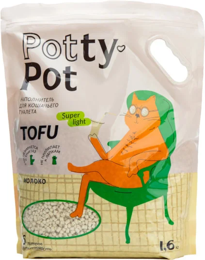 Наполнитель для туалета Potty-Pot Тофу натуральный Молоко 1.6 кг (6 л)
