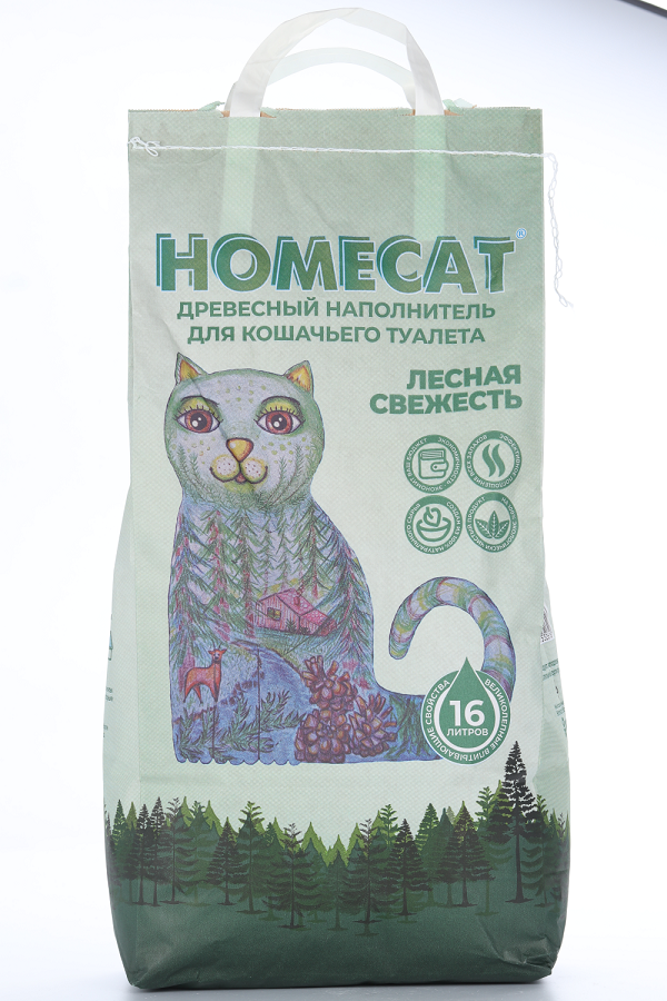 Наполнитель Homecat древесный д/кошачьего туалета лесная свежесть 16 л