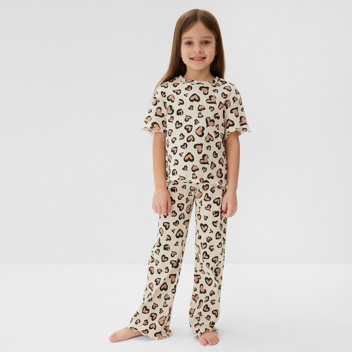 Пижама для девочки: футболка, брюки, KAFTAN: Leo love, бежевая, рост 38 (146-152 см