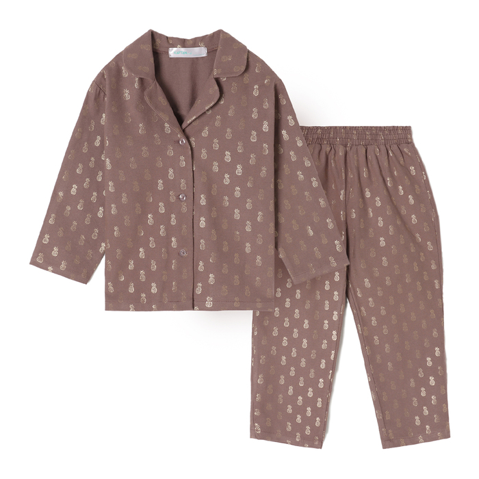 Пижама для девочки из фланели (рубашка, брюки) KAFTAN «Ананасы», кофейная, рост 98-104 см