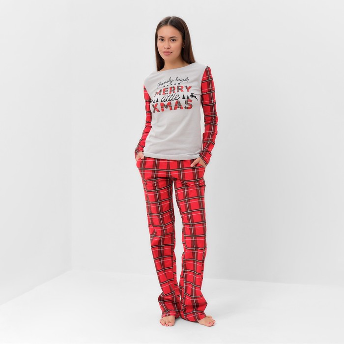 Пижама новогодняя женская: лонгслив, брюки, KAFTAN X-mas, размер 52-54