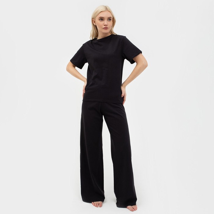 Пижама женская: футболка, брюки, KAFTAN Basic, размер 40-42, чёрная