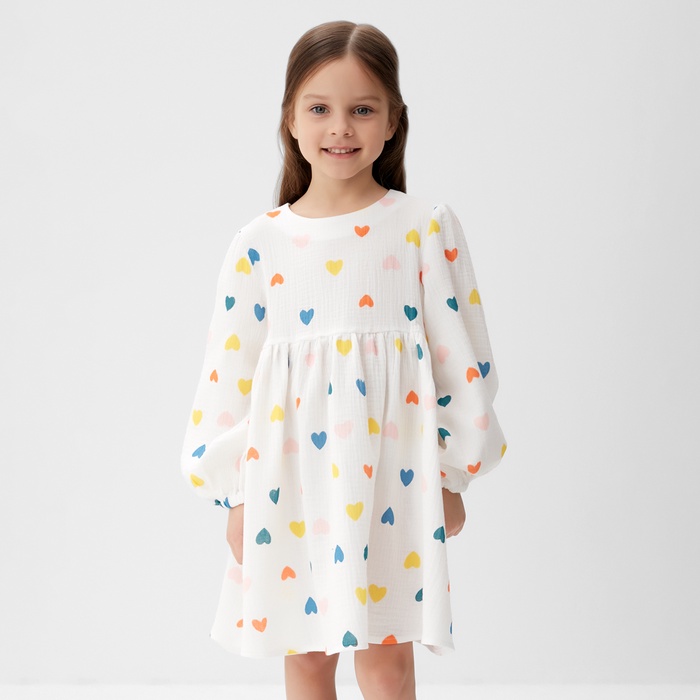 Платье детское с длинным рукавом KAFTAN «Сердечки», размер 30 (98-104 см)