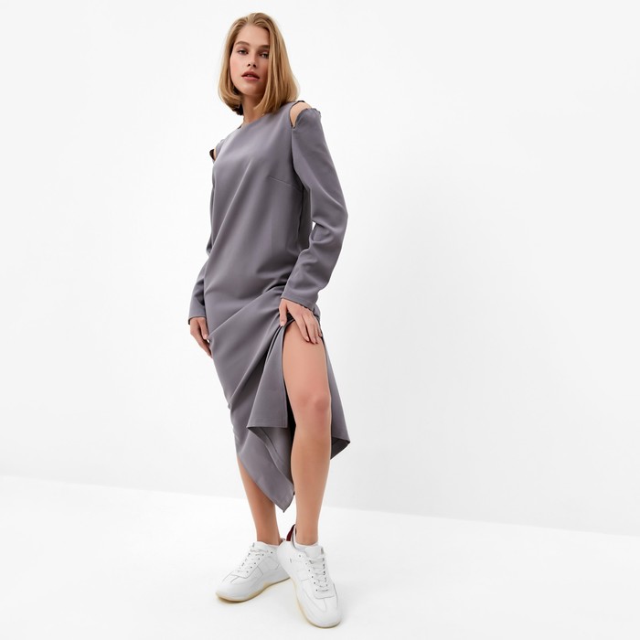 Платье длинное женское с разрезами MINAKU: Casual collection, серое, размер 46