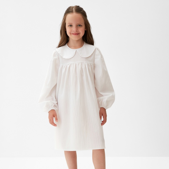 Платье для девочки белое с воротником MINAKU: Cotton collection, рост 116 см