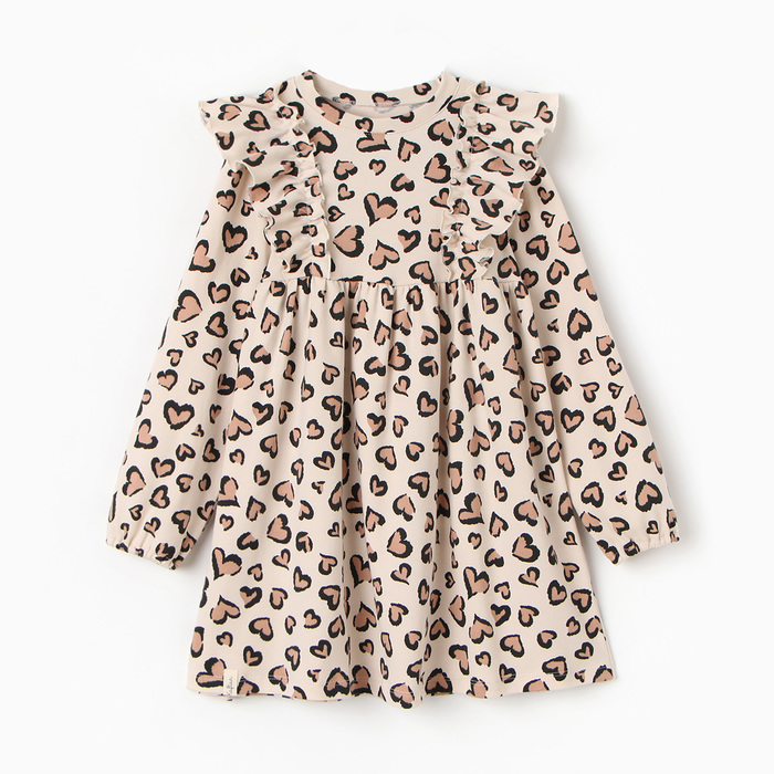 Платье для девочки KAFTAN: Leo love с рукавами, бежевое, рост 134-140 см