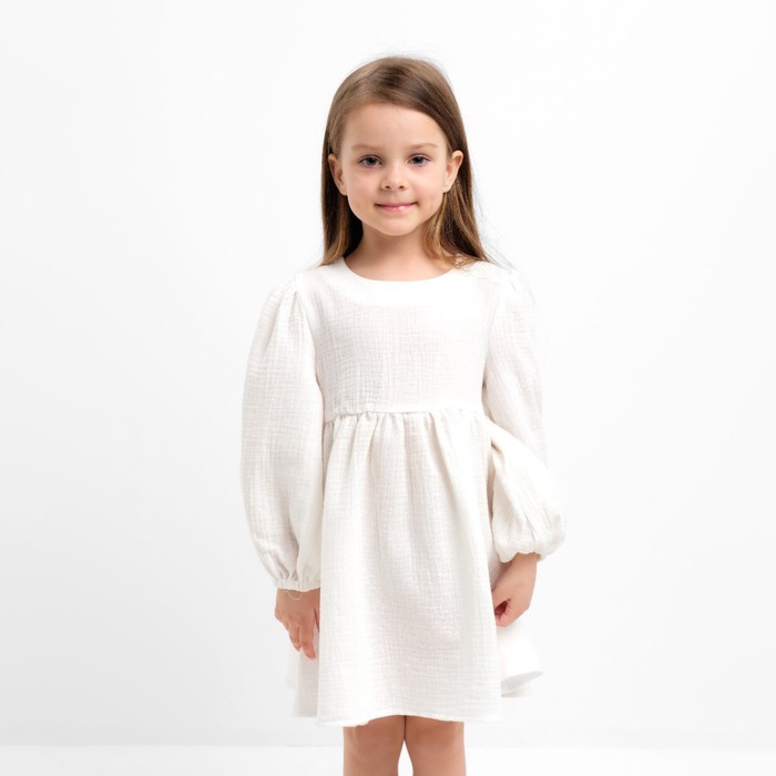 Платье для девочки KAFTAN «Муслин» с длинным рукавом, белое, рост 80-86 см